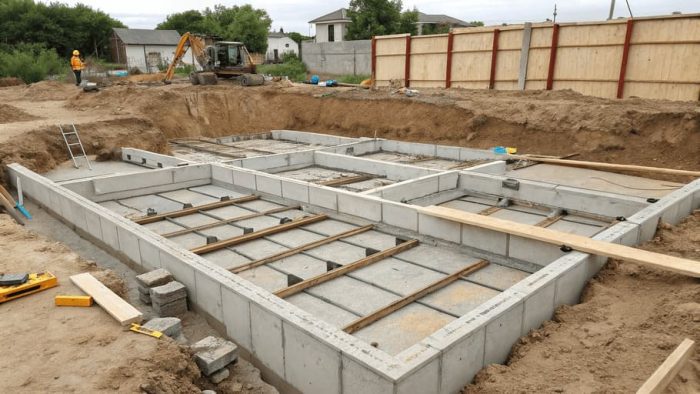 Устройство сборного ленточного фундамента